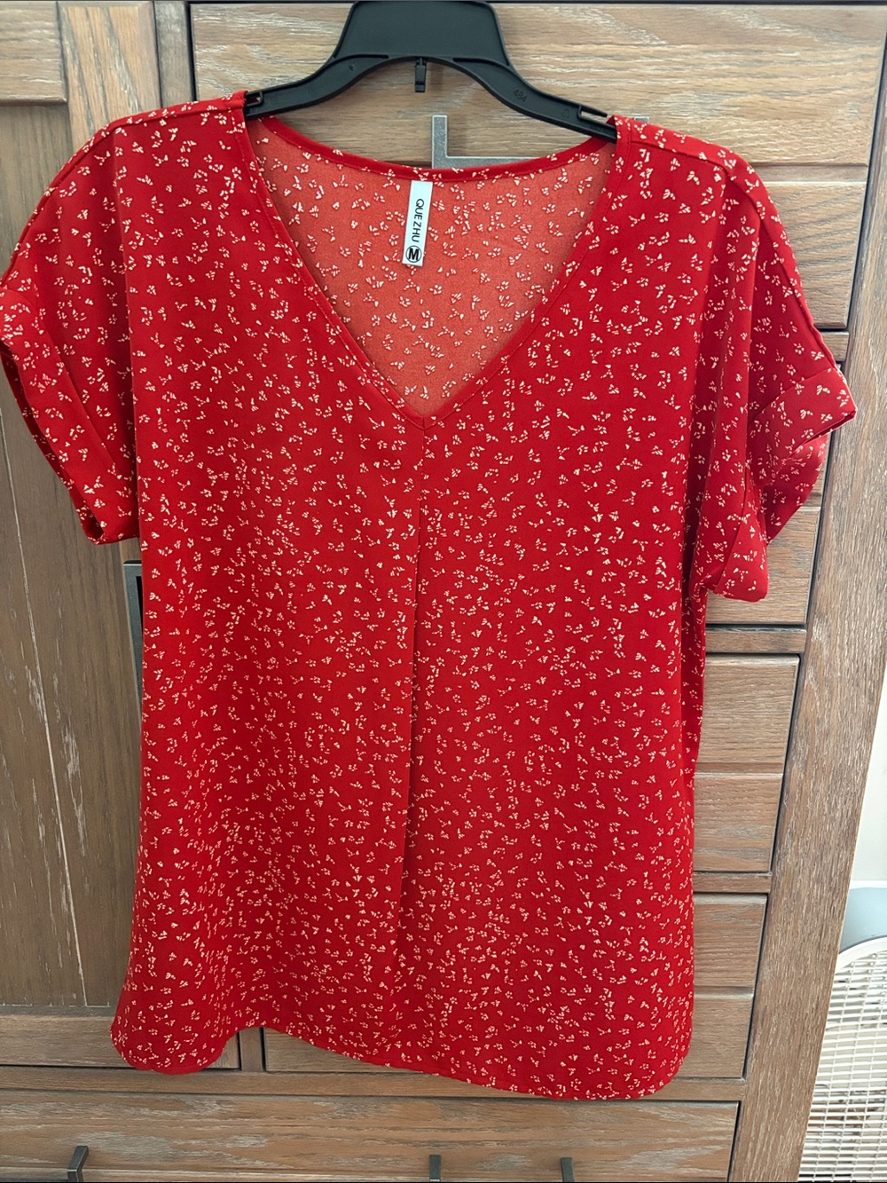 Red V-Neck Floral Blouse size medium